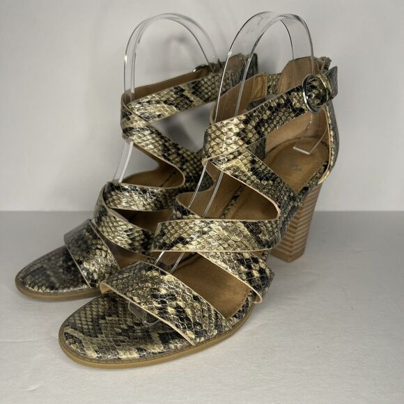 Report Snakeskin Strappy Reba Sandals Chunky Block Heel Size 8 - Picture 1 of 6